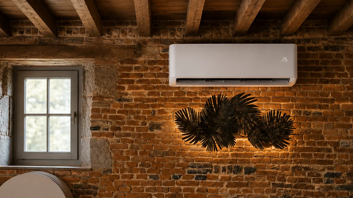 Air conditionné dans salle rustique